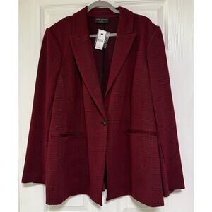 Lane Bryant New Women's Burgundy Plaid Single Button Blazer Jacket Size 20